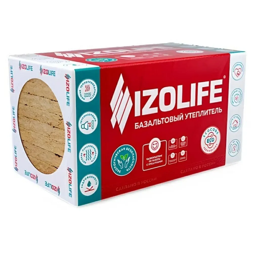 Утеплитель IZOLIFE ВЕНТ СТАНДАРТ (80 кг/м3) 1200*600*50мм (уп.2,88м2/0,144м3) (48 упак/поддон)